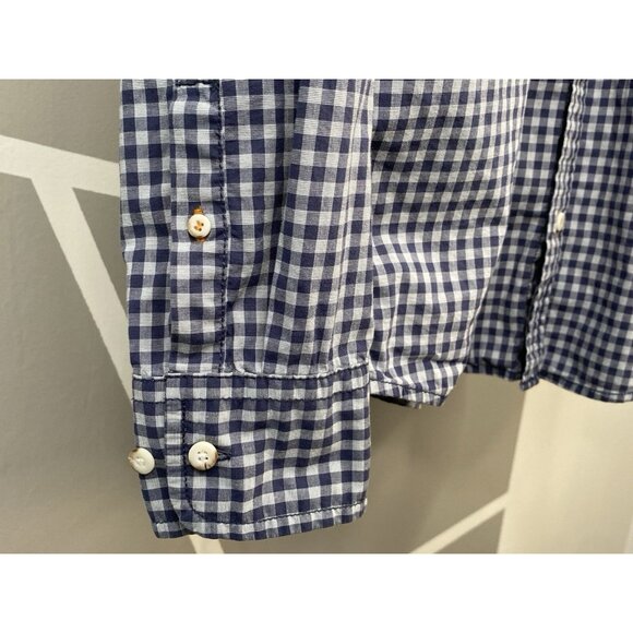 Fat Face Navy Blue Check Shirt Men’s Large Long Sleeve Button Up Slim Stretch - Picture 4 of 16